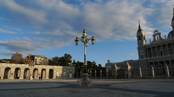 in front of Santa María la Real de La Almudena from Royal Palace of Madrid Courtyard